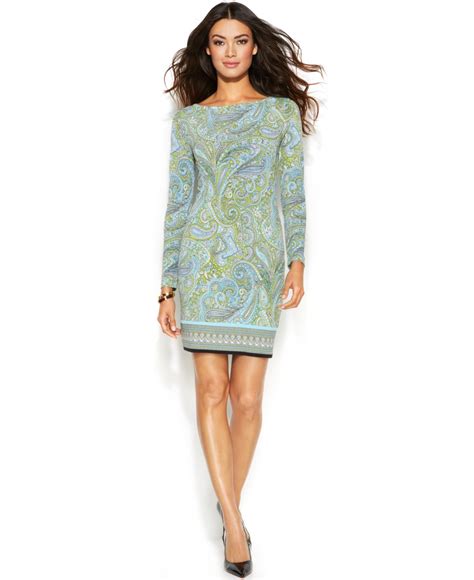 michael kors paisley-striped shift dress|MICHAEL KORS Paisley Resort Green/Navy Blue Striped .